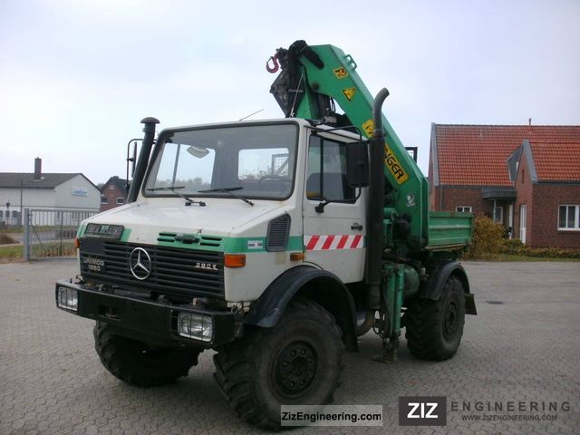 1991 Unimog  MB U1650 with 7t Werner winch, Palfinger crane Truck over 7.5t Three-sided Tipper photo