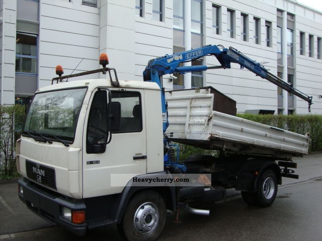 1997 MAN  L2000 Meiller three-way tipper with crane and hook Van or truck up to 7.5t Truck-mounted crane photo
